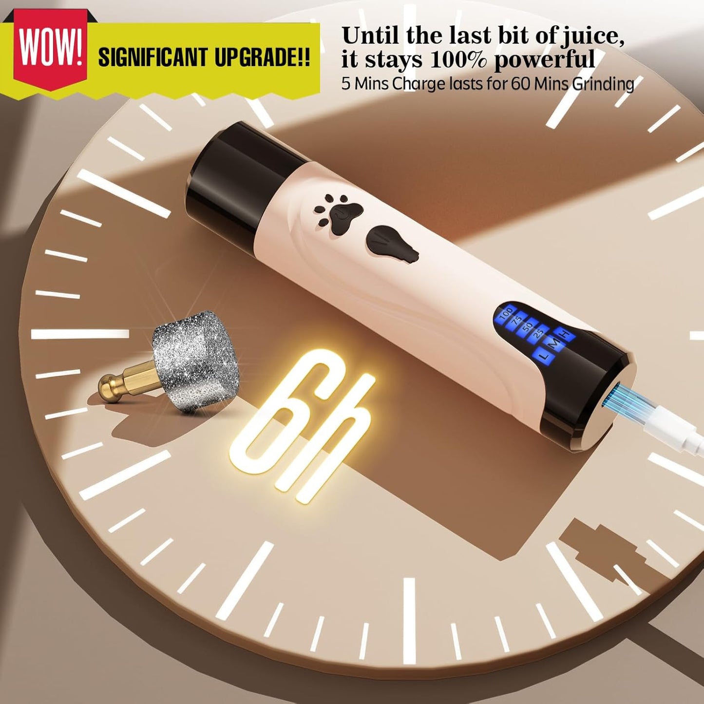 Dog Nail Grinder, Dog Nail Trimmers and Clippers Kit, Super Quiet, Rechargeable, for Small Large Dogs Cats Toenail Claw Grooming,3 Speeds