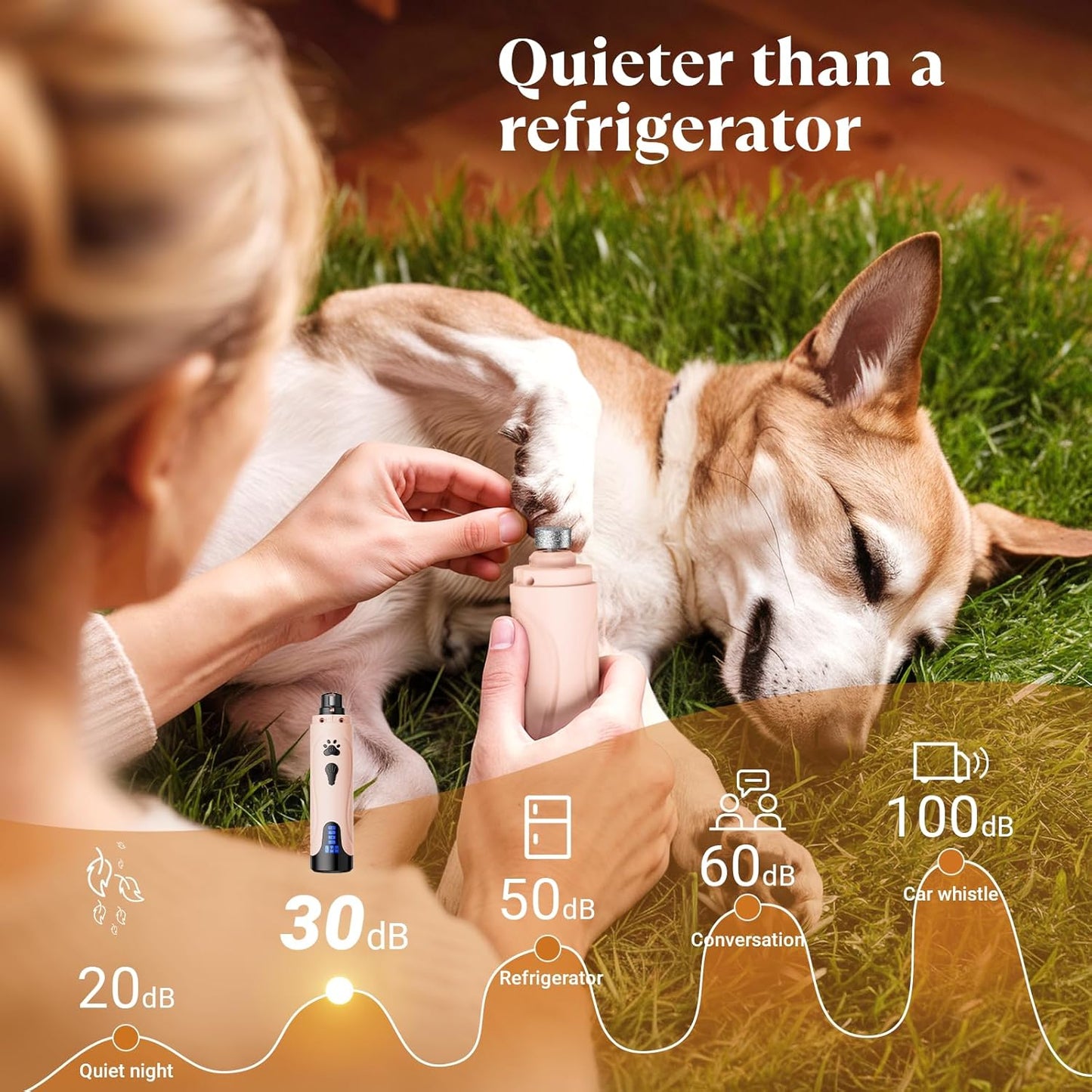 Dog Nail Grinder, Dog Nail Trimmers and Clippers Kit, Super Quiet, Rechargeable, for Small Large Dogs Cats Toenail Claw Grooming,3 Speeds