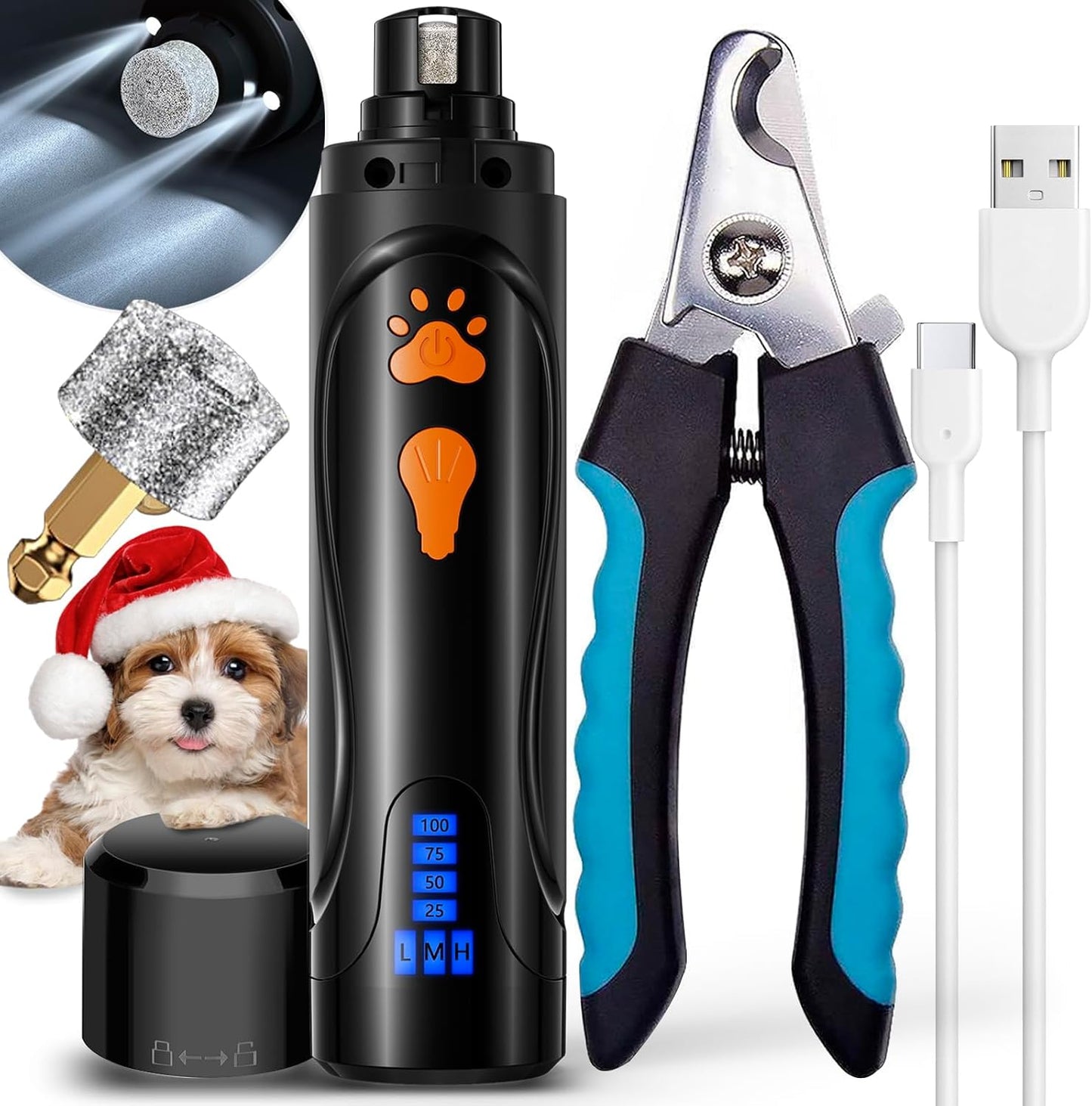 Dog Nail Grinder, Dog Nail Trimmers and Clippers Kit, Super Quiet, Rechargeable, for Small Large Dogs & Cats Toenail & Claw Grooming,3 Speeds