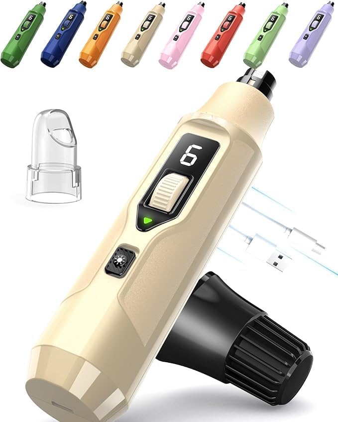 7-Speed Pet Nail Grinder with Light – Heavy Duty, Whisper Quiet Nail Trimmer for Dogs, Cats, Birds & Small Animals – Single-Handed Operation