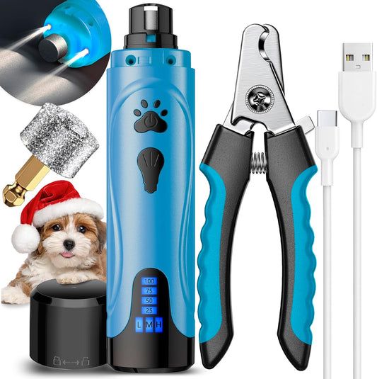 Dog Nail Grinder, Dog Nail Trimmers and Clippers Kit, Super Quiet, Rechargeable, for Small Large Dogs Cats Toenail Claw Grooming,3 Speeds