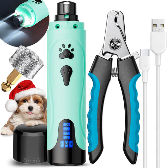 Dog Nail Grinder, Dog Nail Trimmers and Clippers Kit, Super Quiet, Rechargeable, for Small Large Dogs & Cats Toenail & Claw Grooming,3 Speeds