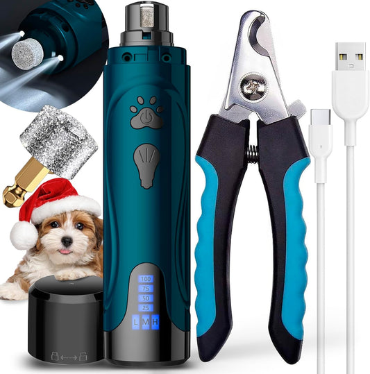 Dog Nail Grinder, Dog Nail Trimmers and Clippers Kit, Super Quiet Electric Pet Nail Grinder, Rechargeable, for Small Large Dogs & Cats Toenail & Claw Grooming,3 Speeds