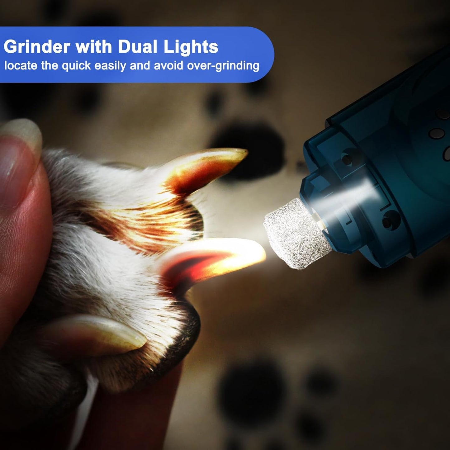 Dog Nail Grinder, Dog Nail Trimmers and Clippers Kit, Super Quiet Electric Pet Nail Grinder, Rechargeable, for Small Large Dogs & Cats Toenail & Claw Grooming,3 Speeds