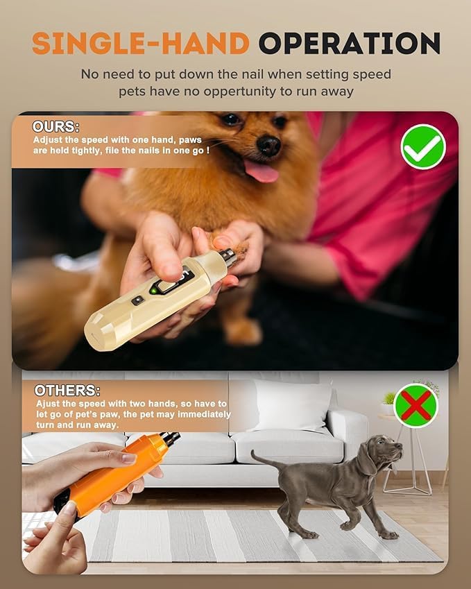7-Speed Pet Nail Grinder with Light – Heavy Duty, Whisper Quiet Nail Trimmer for Dogs, Cats, Birds & Small Animals – Single-Handed Operation