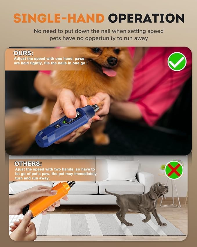 7-Speed Pet Nail Grinder with Light – Heavy Duty, Whisper Quiet Nail Trimmer for Dogs, Cats, Birds & Small Animals – Single-Handed Operation