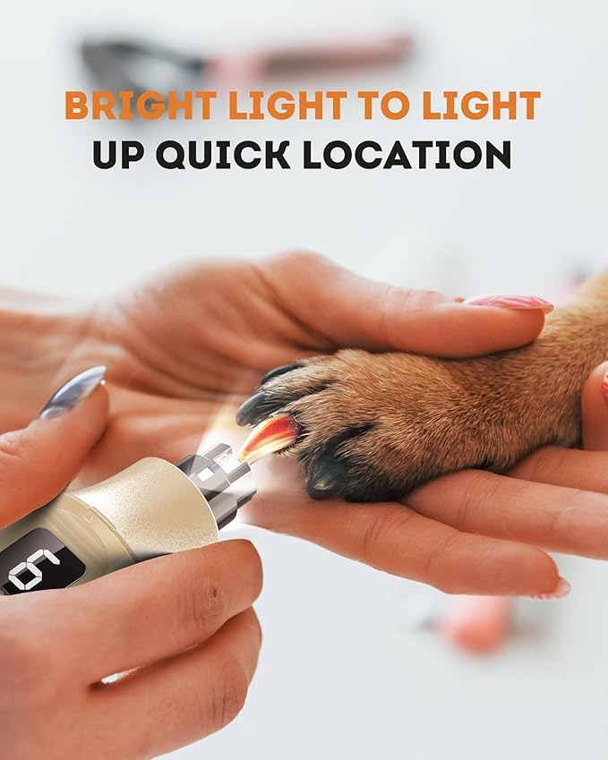 7-Speed Pet Nail Grinder with Light – Heavy Duty, Whisper Quiet Nail Trimmer for Dogs, Cats, Birds & Small Animals – Single-Handed Operation