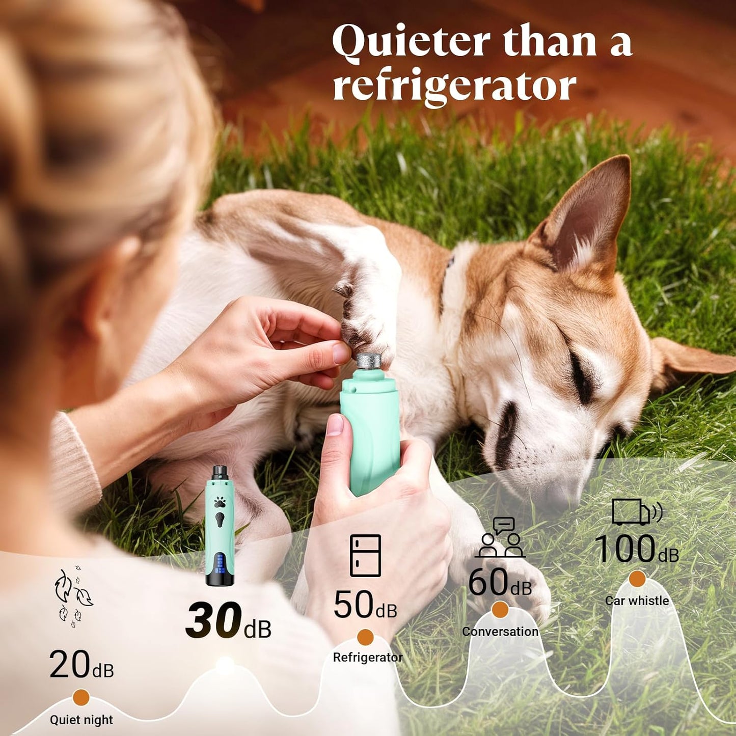 Dog Nail Grinder, Dog Nail Trimmers and Clippers Kit, Super Quiet, Rechargeable, for Small Large Dogs & Cats Toenail & Claw Grooming,3 Speeds