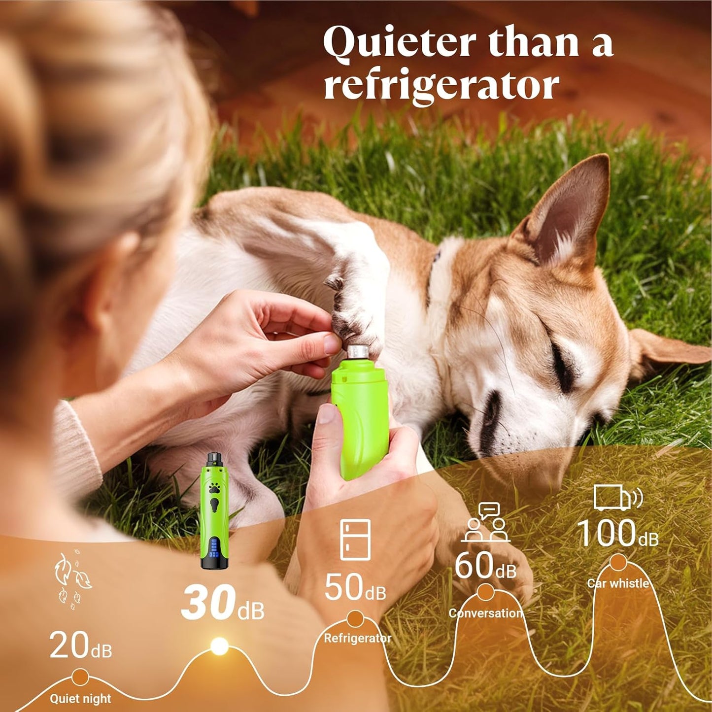Dog Nail Grinder, Dog Nail Trimmers and Clippers Kit, Super Quiet, Rechargeable, for Small Large Dogs Cats Toenail Claw Grooming,3 Speeds