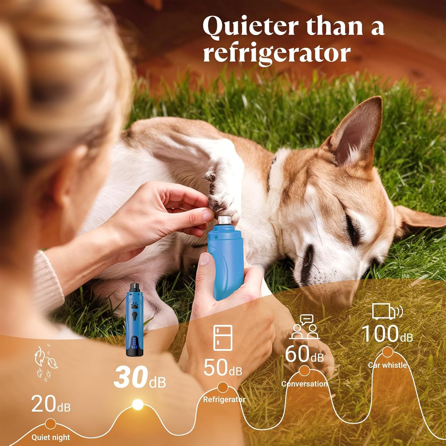 Dog Nail Grinder, Dog Nail Trimmers and Clippers Kit, Super Quiet, Rechargeable, for Small Large Dogs Cats Toenail Claw Grooming,3 Speeds