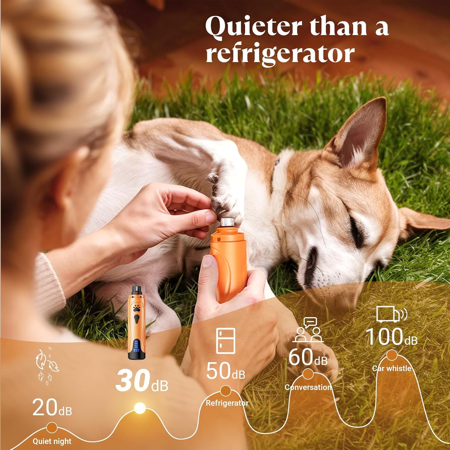 Dog Nail Grinder, Dog Nail Trimmers and Clippers Kit, Super Quiet, Rechargeable, for Small Large Dogs Cats Toenail Claw Grooming,3 Speeds