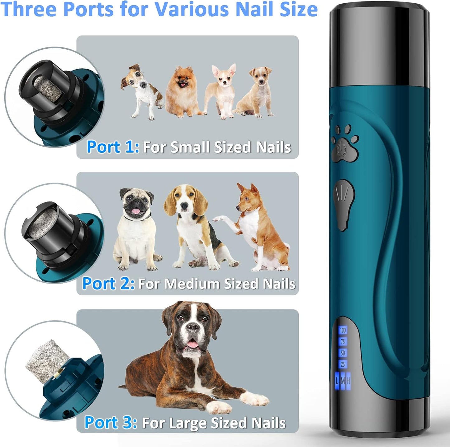 Dog Nail Grinder, Dog Nail Trimmers and Clippers Kit, Super Quiet Electric Pet Nail Grinder, Rechargeable, for Small Large Dogs & Cats Toenail & Claw Grooming,3 Speeds